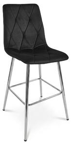 Scaun Bar Fido XL Catifea Gri Neagra, Picioare Metalice Crom
