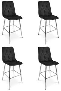 Set 4 Scaune Bar Fido XL Catifea Gri Neagra, Picioare Metalice Crom