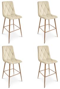 Set 4 Scaune Bar Fido XL Catifea Bej Picioare Metalice Finisaj Lemn