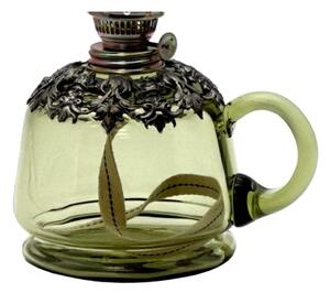 Lampă cu gaz lampant LUCIE 35 cm verde-pădure cu ornamente din cositor