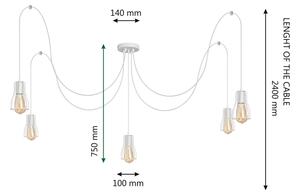 Lustră pe cablu TUBE LONG 5xE27/10W/230V alb