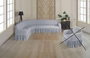 Husa elastica pentru coltar, cu volanas, model Jacquard Gri in dungi