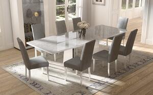 Set lemn masiv masă și scaune Mara White - 10 scaune, 180 × 104 × 76 cm + 2 extensii