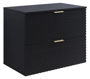 Corp lemn masiv de baie cu 2 sertare Liora, 80 × 63 × 49 cm - Negru