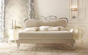 Pat lemn masiv Florian – design sculptural cu tablie tapitata - 160x200