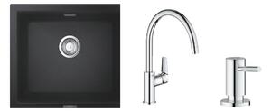 Set chiuvetă din granit Grohe K700 31654AP0, baterie bucătărie Grohe BauEdge 31367001, 40535000