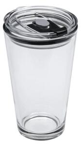 Cana din sticla transparenta Pufo pentru cafea cu capac, 450 ml