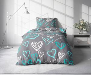 Lenjerie din flanel BLUE HEARTS gri Dimensiune lenjerie de pat: 70 x 90 cm | 140 x 200 cm