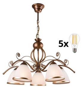 Lustră LED pe lanț Brilagi ANTICO 5xE27/60W/230V bronz patină