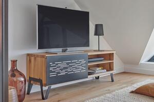 Comodă TV stejar masiv Edge Multiple Dimensiuni - 121 x 42 x 55 cm, Blanc celeste