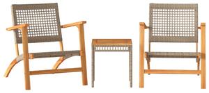 Set mobilier bistro, 3 piese, poliratan bej/lemn de acacia