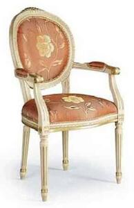 Scaun lemn masiv clasic Regal cu Spătar Tapițat și Brațe, 56 × 61 × 100 cm - Crem