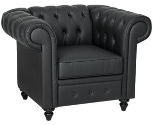 HOMCOM Fotoliu Decorativ Tapițat cu Butoni Decorativi și Picioare din Lemn, 105x86x79 cm, Negru | Aosom Romania