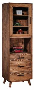 Vitrină lemn masiv Timeless 3 Sertare 1 Ușă 1 Nișă Whisky, 55 × 45 × 190 cm - Usă de sticlă