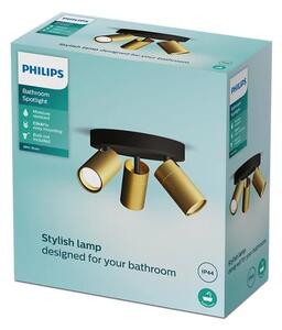 Spot pentru baie Philips IDRIS 3xGU10/5W/230V IP44 negru/auriu