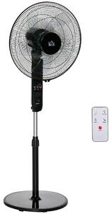 HOMCOM Ventilator de Podea cu Telecomandă, Reglabil pe Înălțime, 3 Viteze, Unghi de Înclinare Reglabil, Metal, Negru, Ø44,5x110-124H cm | Aosom Romania