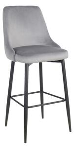 Scaun de bar Zedna, Pako World, Catifea Gri, Picioare negre, 52x57x111 cm