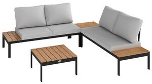 Outsunny Set Mobilier de Grădină din 4 Piese, cu 2 Canapele și 2 Măsuțe de Cafea, 141x64x62 cm, Lemn Natural | Aosom Romania