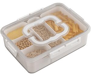Cutie depozitare mancare pentru frigider cu capac etans si 5 compartimente detasabile, Pufo, 31 x 24 cm