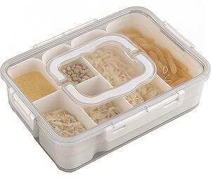 Cutie depozitare mancare pentru frigider cu capac etans si 6 compartimente detasabile, Pufo, 35 x 25 cm