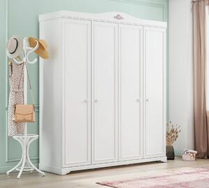 Dulap Cilek, PAL alb rustic, 4 usi, 202x60x231 cm, colectia Rustic White