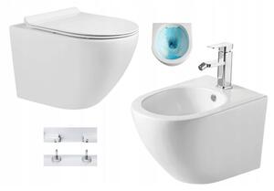 Mexen LENA Rimless, vas de toaletă montat pe perete cu scaun + bideu, alb, 30224000+35224800