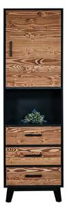 Vitrină lemn masiv Timeless 3 Sertare 1 Ușă 1 Nișă Negru, 55 × 45 × 190 cm - Usă plină