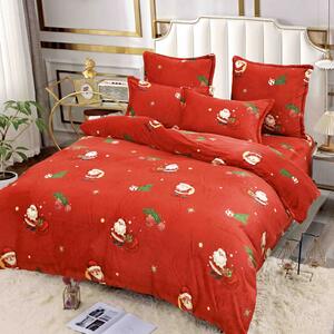 Lenjerie de pat, Cocolino, 2 persoane, 6 piese, roșu , cu Mos Craciun, CC670