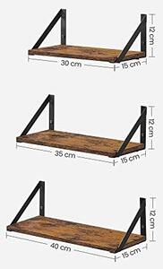 Set 3 etajere - rafturi de perete, Vasagle, Negru , 40.0×15.0×12.0 cm
