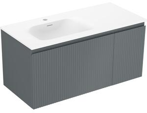 Mexen Rivel, mobilier baie 100 cm cu lavoar Vela stânga, 1S, 1D, canelat, grafit mat/alb mat, 91A23-10047-3-BBFF66-W23L01