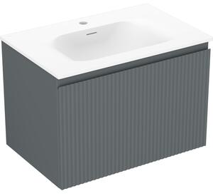 Mexen Rivel, mobilier baie 70 cm cu lavoar Vela, 1 sertar, canelat, grafit mat/alb mat, 91A20-07047-1-BF66-W23M01