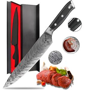 Cutit Profesional de bucatarie model Damasc, Koken, Lama de 21 cm din otel cu continut ridicat de carbon, 34.5 cm, Maner ergonomic din Lemn