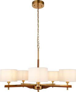 Endon 116994 - Candelabru HEATHCLIFF cu lanț, 5xE14/7W/230V, alamă/frasin