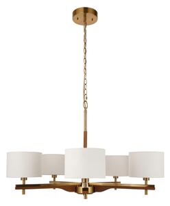 Endon 116994 - Candelabru HEATHCLIFF cu lanț, 5xE14/7W/230V, alamă/frasin