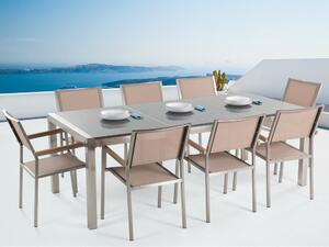 Set de masă pentru grădină Grosso (gri închis) (scaune bej) (pentru 8 persoane) (granit). 1011651
