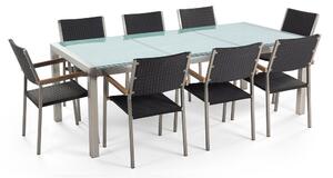 Set de masă pentru grădină Grosso (negru) (blat din sticlă 210x100 cm) (scaune din ratan). 1011751