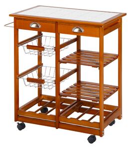 HOMCOM, Carucior bucatarie, dulap cu roti, dulap cu sertare, mobilier pentru bucatarie, maro | Aosom ro