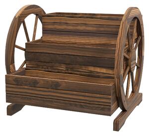 Outsunny Jardinieră de Exterior cu 3 Niveluri și Roți Decorative, din Lemn de Brad cu Orificii de Drenaj, pentru Legume și Flori, pentru Balcon sau Terasă, 62x61x57 cm, Carbonizat | Aosom Romania