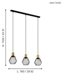 Lustră pe cablu Eglo 44094 PALMORLA 3xE27/60W/230V