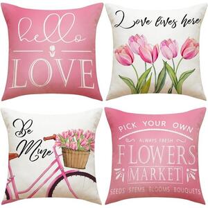 Fete de perna decorative, 45x45, 4 bucati, lalele, roz