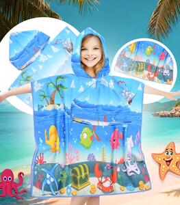 Poncho de plajă pentru copii cu lume subacvatică