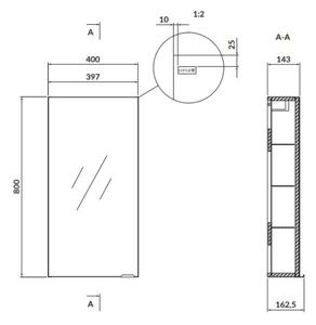 Cersanit Larga, dulap oglinda suspendat 80x40x16 cm, albastru mat, S932-011