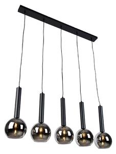 Lampă suspendată modernă neagră cu sticlă fumurie cu 5 lumini - Clayton