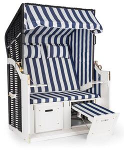 Blumfeldt Hiddensee scaun plaja XL 2 locuri 118 cm , pin si răchită albastru / cu carouri albe