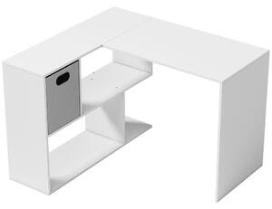HOMCOM Birou Colțar pentru Computer, 110x100 cm, Birou în Formă de L cu Raft și Sertar din Material Textil, Masă pentru PC pentru Dormitor, Birou și Studio, Alb | Aosom Romania