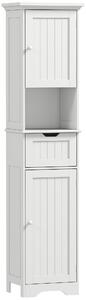 HOMCOM Dulap Vertical pentru Baie Slim cu 2 Dulapuri cu Uși, LED cu Senzor, Economisitor de Spațiu, Raft Deschis, Sertar, Picioare Reglabile, Modern, 40x30x170 cm, Alb | Aosom Romania