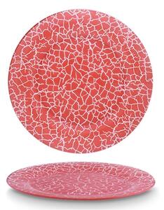Set 6 farfurii elegante din sticla Pufo Ellegant Red pentru servire aperitiv, desert, 28 cm, rosu