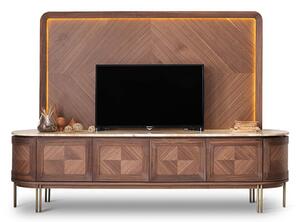 Set lemn masiv nuc Living Emma - Marmură Naturală, 245 × 56 × 173 cm - Lemn