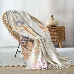 Patura de lux cu franjuri 220 x 240cm, Boho Harin Floral