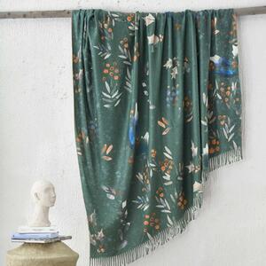 Patura de lux cu franjuri 220 x 240cm, Boho Renna Verde cu frunze